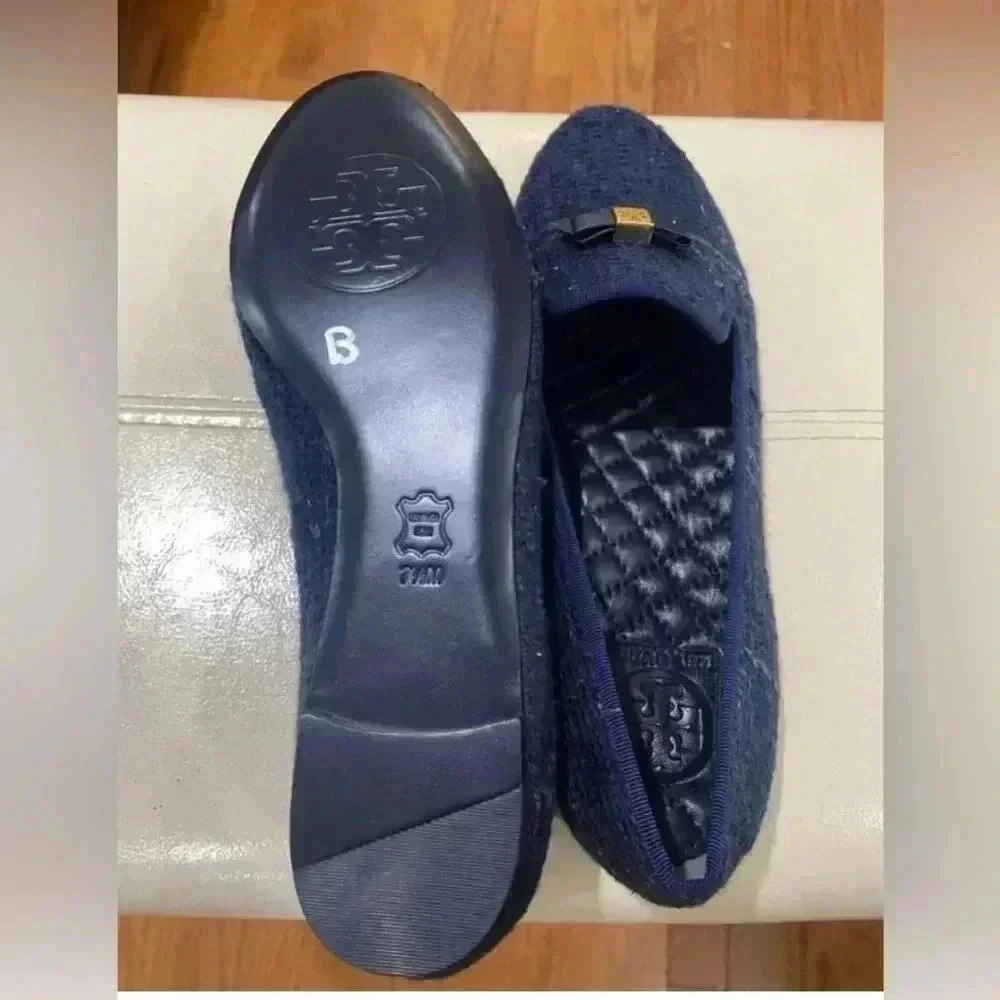 TORY Burch Chandra Tweed Navy Blue Loafers Sz 7.5 - Picture 10 of 12
